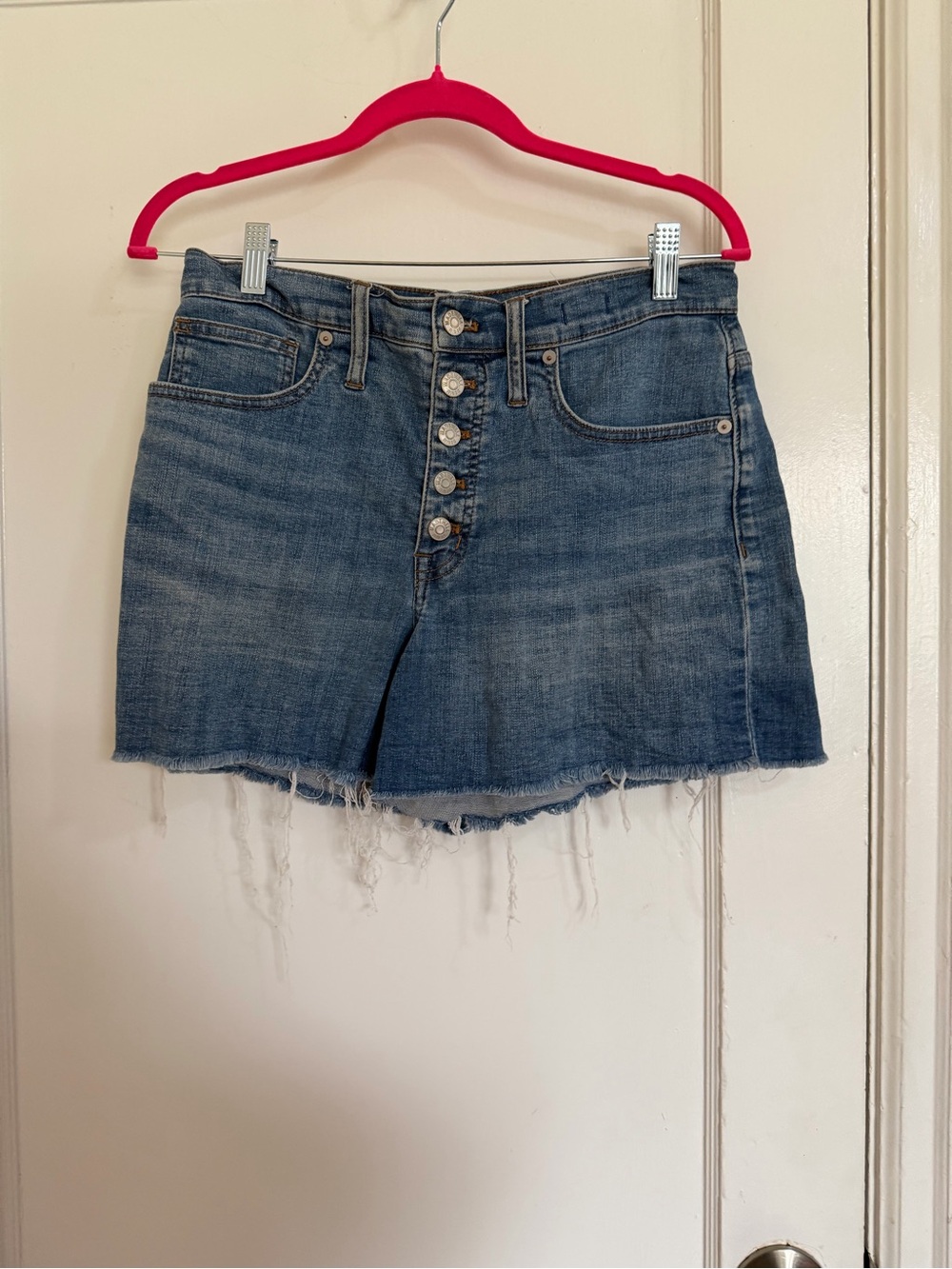 Madewell High-Rise Denim Shorts Button Fly Raw Hem Blue Size 27